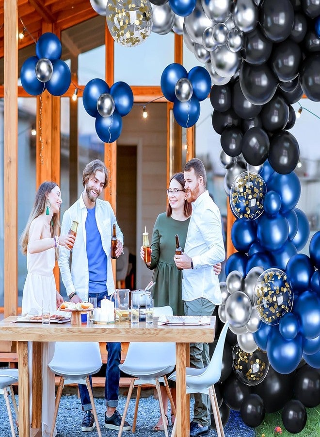 Flyloons مجموعة فلاي لونز من 100 بالون أسود، أزرق، فضي، معدني، كروم، مثالية لتزيين حفلات أعياد الميلاد والذكرى السنوية، للبنات والأولاد والرجال والنساء - Image 2